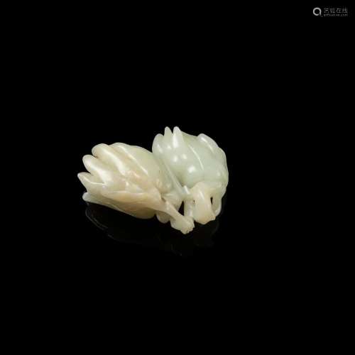 CELADON JADE CARVING OF TWO FINGERED CITRONS QING DYNASTY, CIRCA 1800 6.4cm long