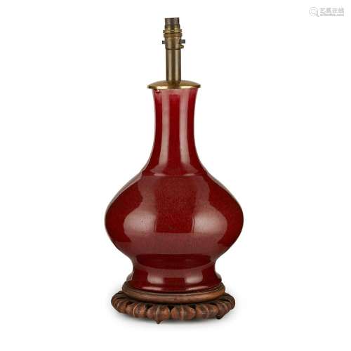 LANGYAO RED-GLAZED BOTTLE VASE QING DYNASTY, 18TH/19TH CENTURY 34.5cm high (excluding lamp fittings)