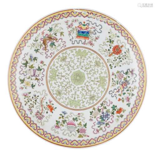 FAMILLE ROSE 'BAJIXIANG' CHARGER GUANGXU MARK AND OF THE PERIOD 43.8cm diam