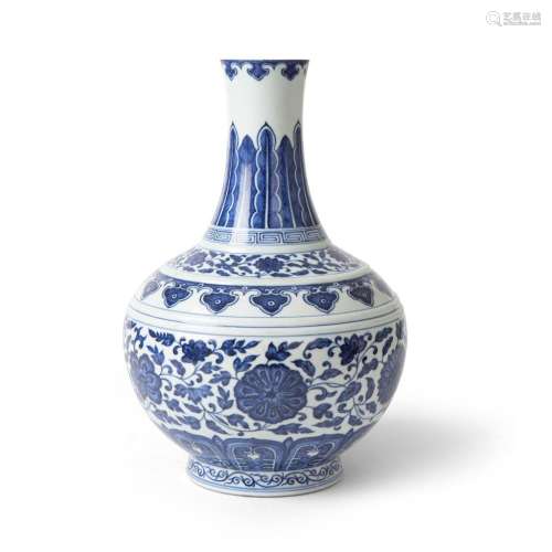 BLUE AND WHITE 'LOTUS' BOTTLE VASE GUANGXU MARK AND OF THE PERIOD 36cm high