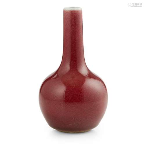 SMALL PEACHBLOOM GLAZED BOTTLE VASE XUANDE MARK BUT POSSIBLY KANGXI PERIOD 11.8cm high