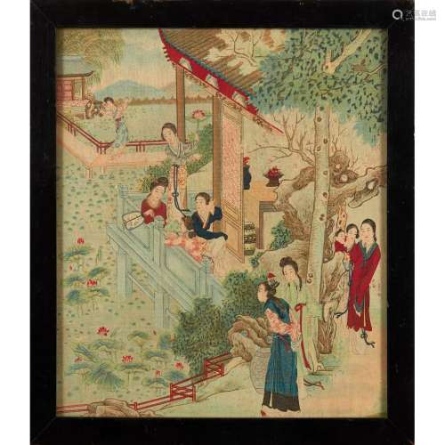 TWO PAINTINGS DEPICTING SCENES FROM THE DREAM OF THE RED MANSION LATE QING DYNASTY/REPUBLIC PERIOD 25.5x22cm (sight)