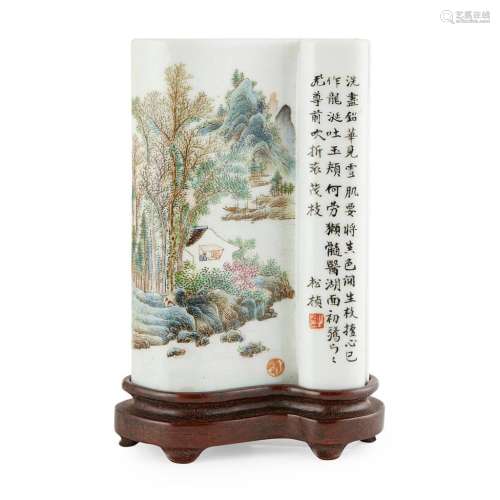 SMALL SCROLL-FORM PORCELAIN BRUSH REST SONG ZHENG (UNKNOWN ARTIST), REPUBLIC PERIOD 11cm high