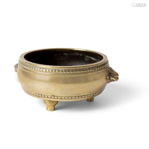 BRONZE TRIPOD CENSER XUANDE MARK BUT KANGXI PERIOD 11.7cm wide