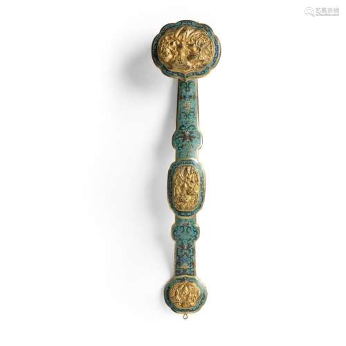 CLOISONNÉ ENAMEL AND GILT-BRONZE RUYI SCEPTRE QIANLONG MARK AND POSSIBLY OF THE PERIOD 43.5cm long