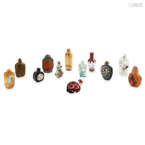 Y COLLECTION OF TWELVE SNUFF BOTTLES 19TH/20TH CENTURY largest 8.7cm high (overall)