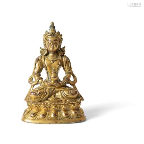 SINO-TIBETAN GILT-BRONZE FIGURE OF AMITAYUS QING DYNASTY, 18TH CENTURY 11cm high