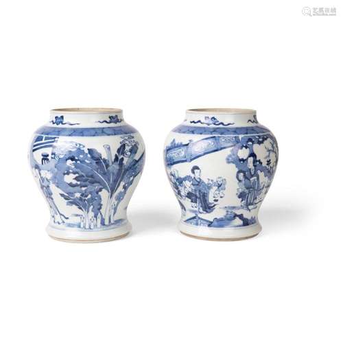 PAIR OF BLUE AND WHITE BALUSTER JARS KANGXI PERIOD 22cm high