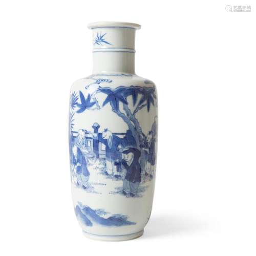 BLUE AND WHITE 'BOYS' ROULEAU VASE KANGXI PERIOD 26.5cm high