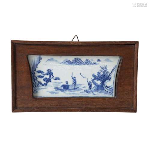 BLUE AND WHITE PORCELAIN PLAQUE YONGZHENG PERIOD plaque 21.5cm wide