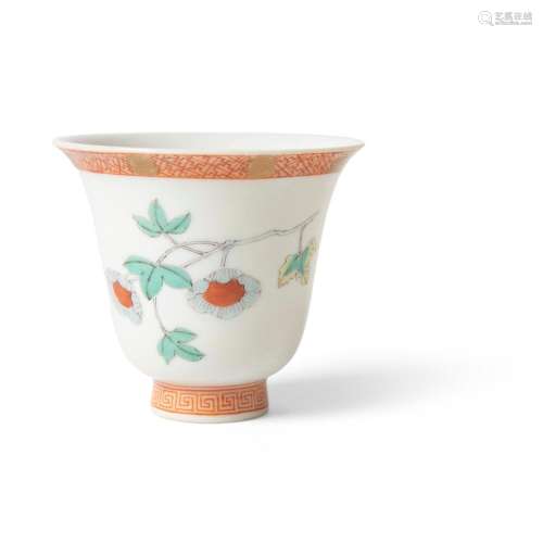 IRON-RED AND POLYCHROME ENAMELLED TEACUP KANGXI MARK, 18TH CENTURY 6.3cm high