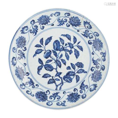 MING-STYLE BLUE AND WHITE CHARGER 43.3cm diam