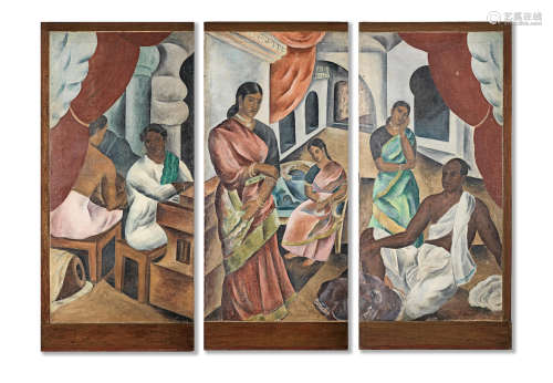 Triptych 1929 George Keyt(Sri Lanka, 1901 - 1993)