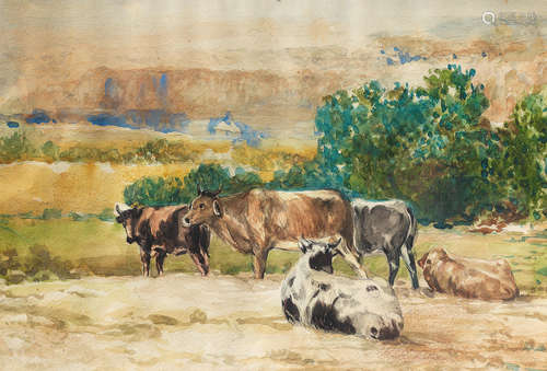 Cows in Landscape Ustad Allah Bux(Pakistan, 1895-1978)