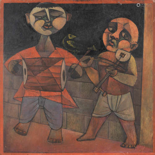 Untitled (Two Boy Musicians) Paritosh Sen(India, 1918-2008)