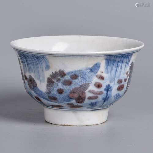 A COPPER-RED AND UNDERGLAZE BLUE BOWL