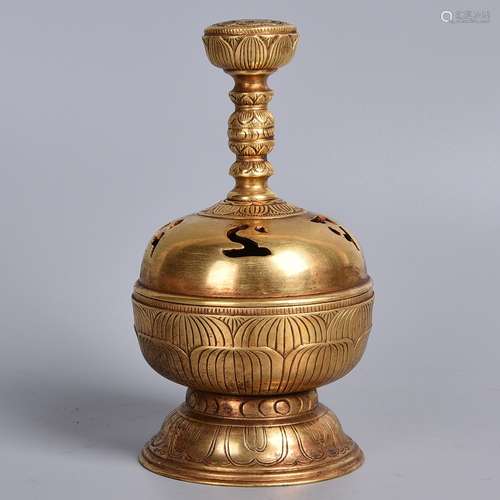 A GILT-BRONZE CENSER BURNER