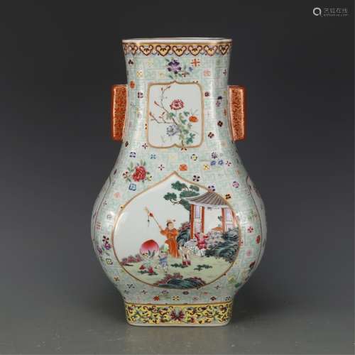 A FAMILLE ROSE SQUARE VASE, QIANLONG MARK