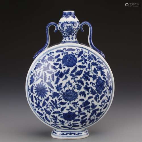 A BLUE AND WHITE MOON FLASK VASE, QIANLONG MARK