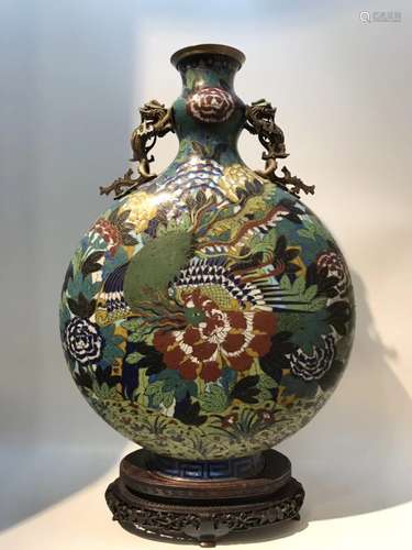 A CLOISONNE ENAMEL MOON FLASK VASE