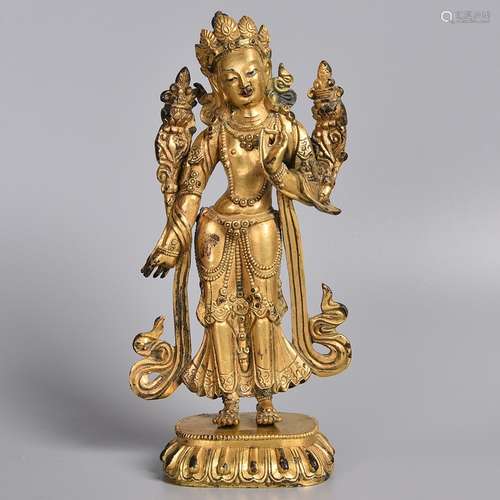 A GILT-BRONZE FIGURE OF BODHISATTVA