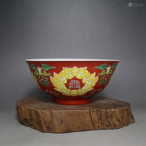 A RED GALZED BOWL, KANGXI MARK