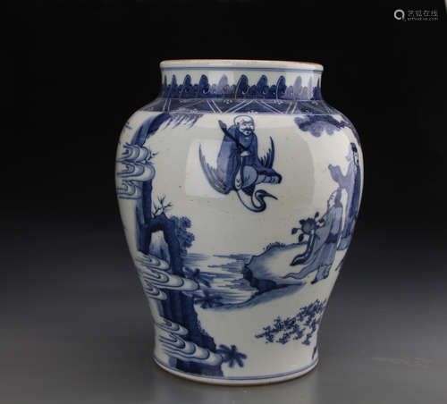 A BLUE AND WHITE JAR, MARK ON BASE