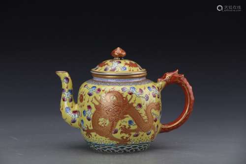 A FAMILLE ROSE 'DRAGON' TEAPOT, QIANLONG  MARK