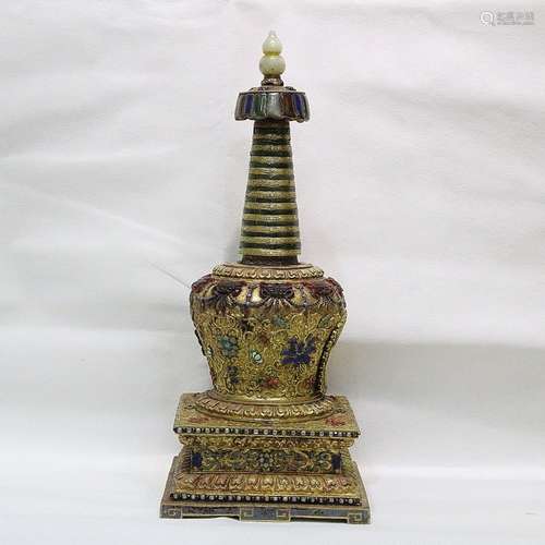 A GILT-BRONZE STUPA