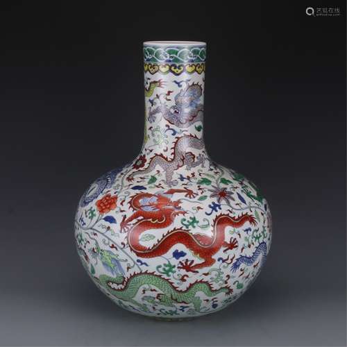 A DOUCAI `DRAGON` BOTTLE VASE, YONGZHENG MARK