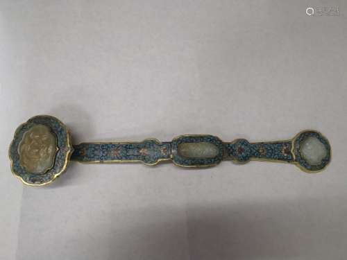 A CLOISONNE INLAID JADE SCEPTER