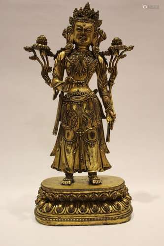 A GILT-BRONZE FIGURE OF BODHISATTVA