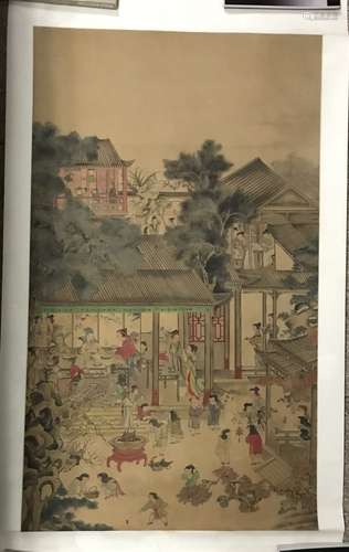 A CHINESE SCROLL PAINTING OF PLAYGROUND