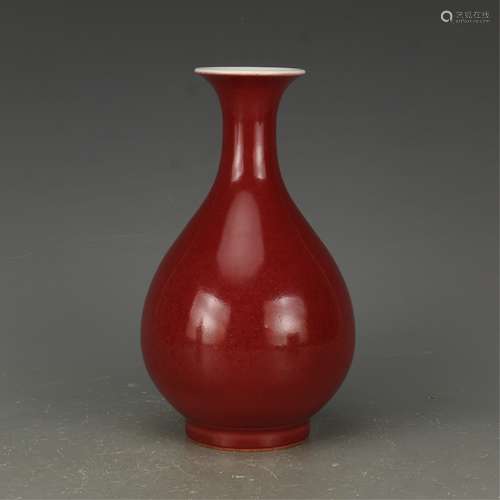 A RED GLAZE YUHUCHUN VASE, QIANLONG MARK