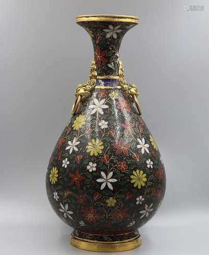 A CLOISONNE ENAMEL YUHUCHUN VASE, QIANLONG MARK