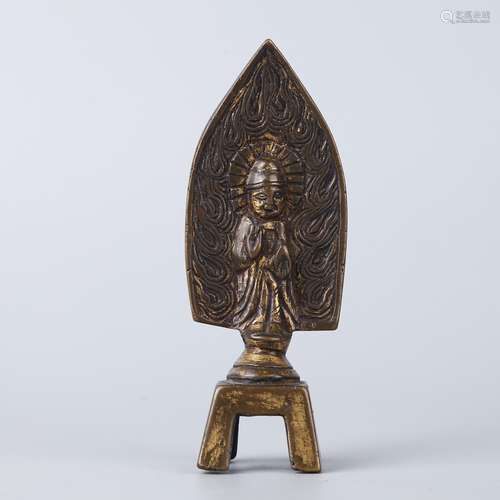 A GILT-BRONZE BUDDHIST VOTIVE STELE WITH MAITREYA