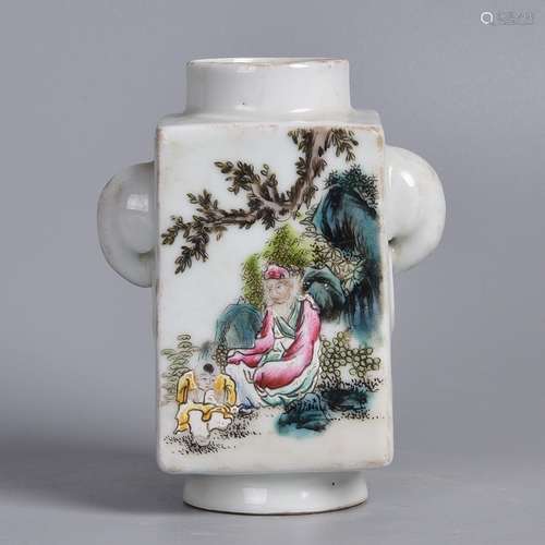 A FAMILLE ROSE CONG VASE