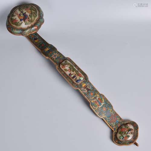 A CLOISONNE INLAID JADE SCEPTER