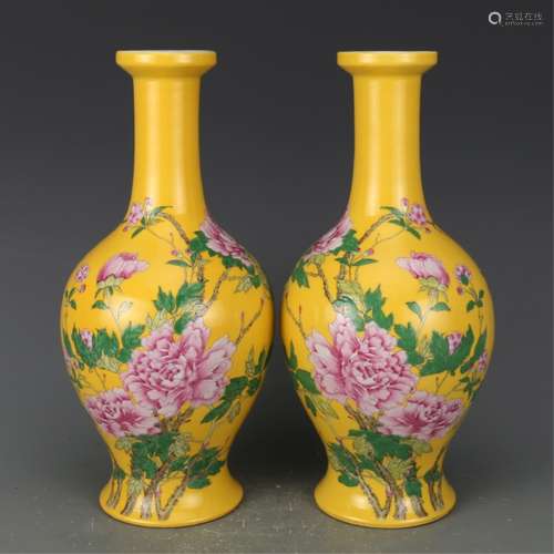 A PAIR OF ENAMEL PAINTED VASES, YONGZHENG MARK