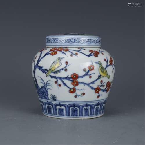 A DOUCAI JAR AND COVER, TIAN MARK