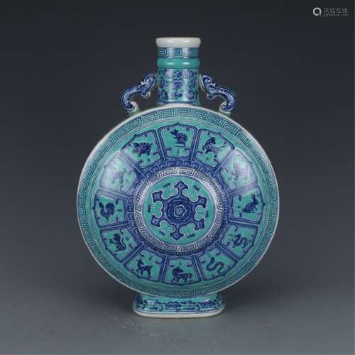 A BLUE GLAZE MOON FLASK VASE, QIANLONG MARK