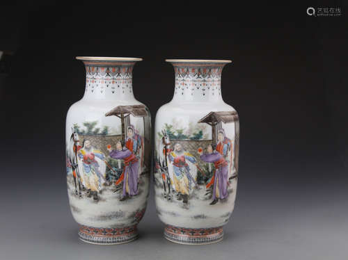 A PAIR OF FAMILLE ROSE VASES