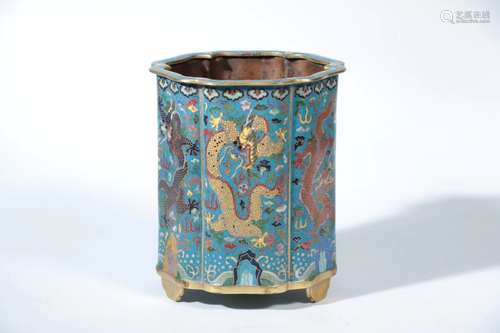 A CLOSIONNE ENAMEL 'DRAGON' BRUSH POT