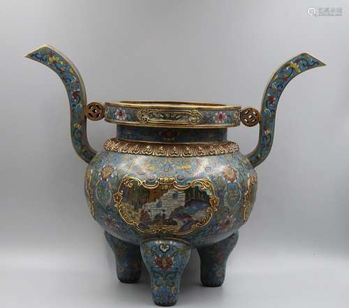 A CLOISONNE ENAMEL TRIPOD CENSER, QIANLONG ARK