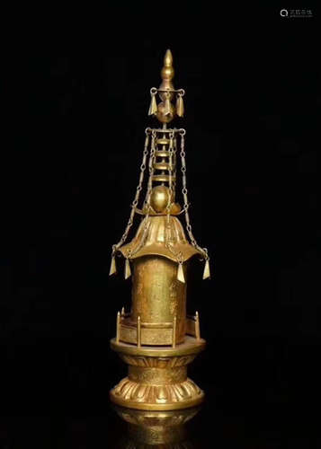 17-19TH CENTURY, A TIBETAN GILT BRONZE GEDANG TOWER, QING DYNASTY