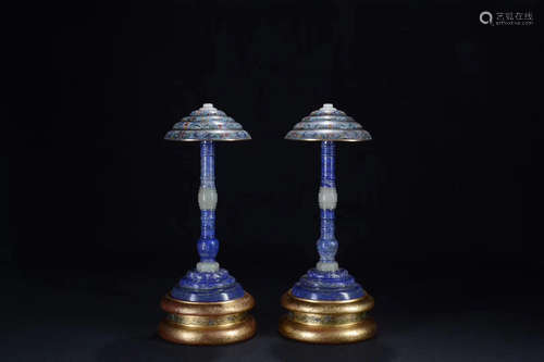 17-19TH CENTURY, A PAIR OF LAPIS LAZULI CLOISONNE ORNAMENT, QING DYNASTY