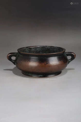 14-16TH CENTURY, A BRONZE DOUBLE-EAR CENSER, MING DYNASTY