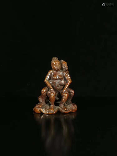 17-19TH CENTURY, A EROTIC FIGURES DESIGN BAMBOO CARVING ORNAMENT, QING DYNASTY