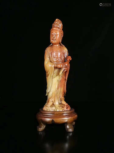 17-19TH CENTURY, A SHOUSHAN STONE GUANYIN DESIGN STATUE, QING DYNASTY