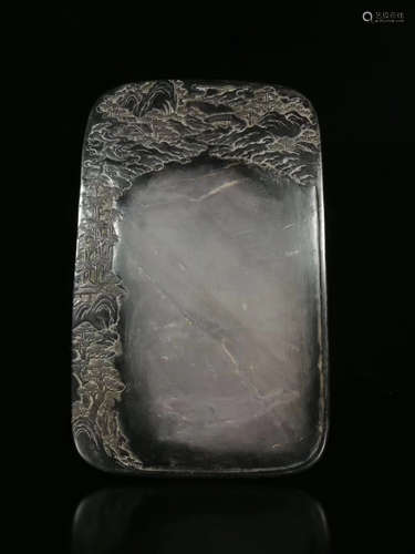 17-19TH CENTURY, A LANDSCAPE PATTERN INKSTONE, QING DYNASTY